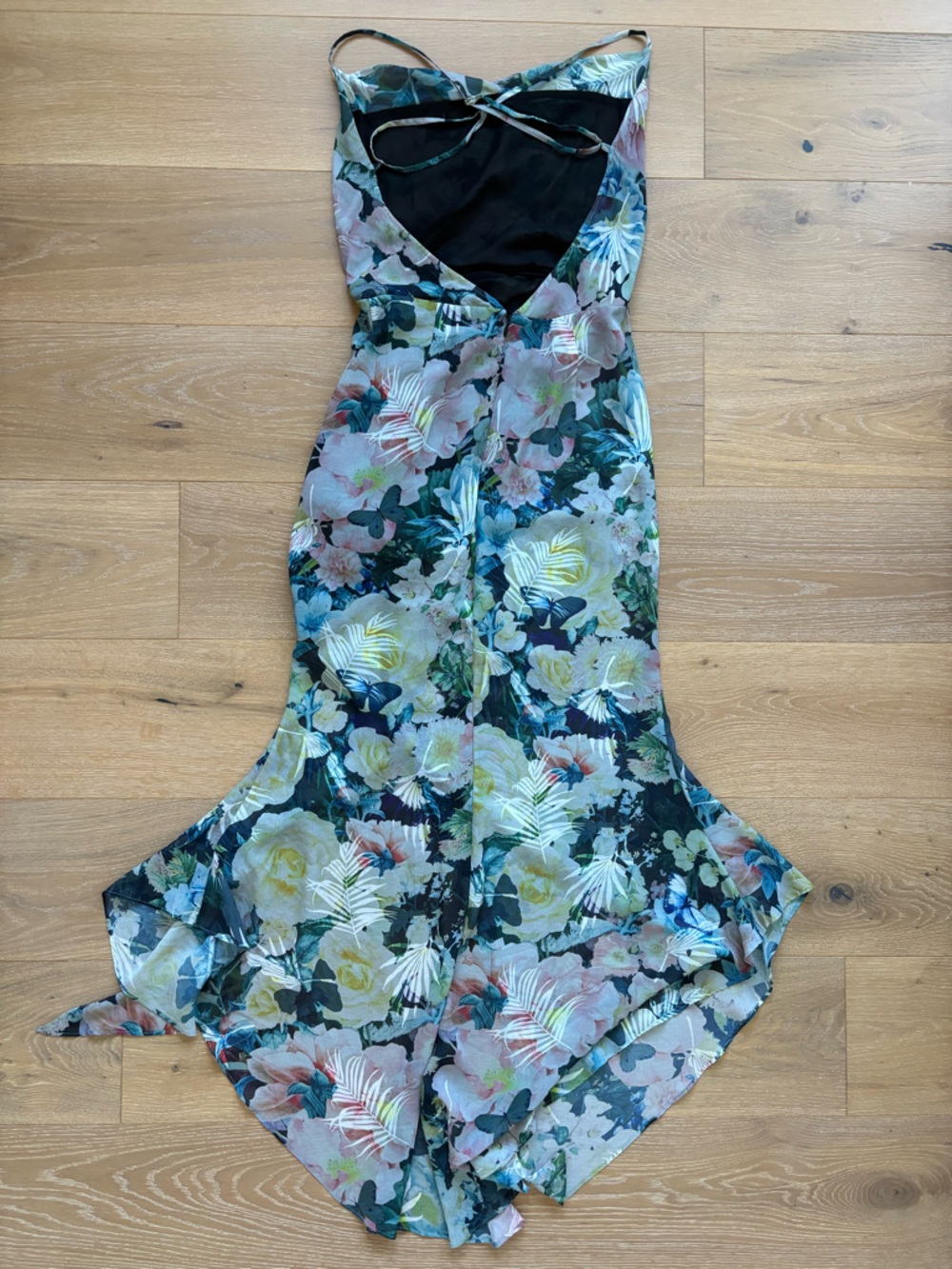 Sau Lee Freida Blue Moody Floral Asymmetrical Dress Mermaid Wedding Guest Size 6 - Picture 6 of 14